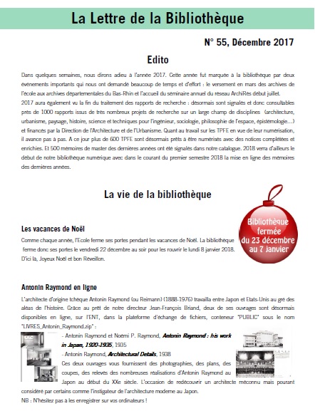 Lettre de la bibliothèque de l'ENSAS n°55
